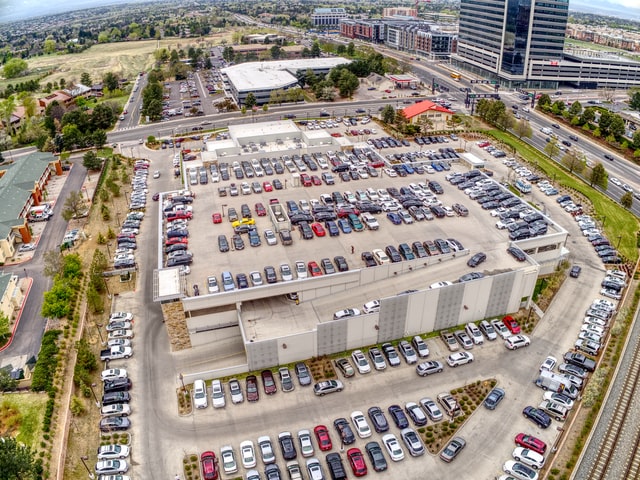Cars park in large parking of Car dealer